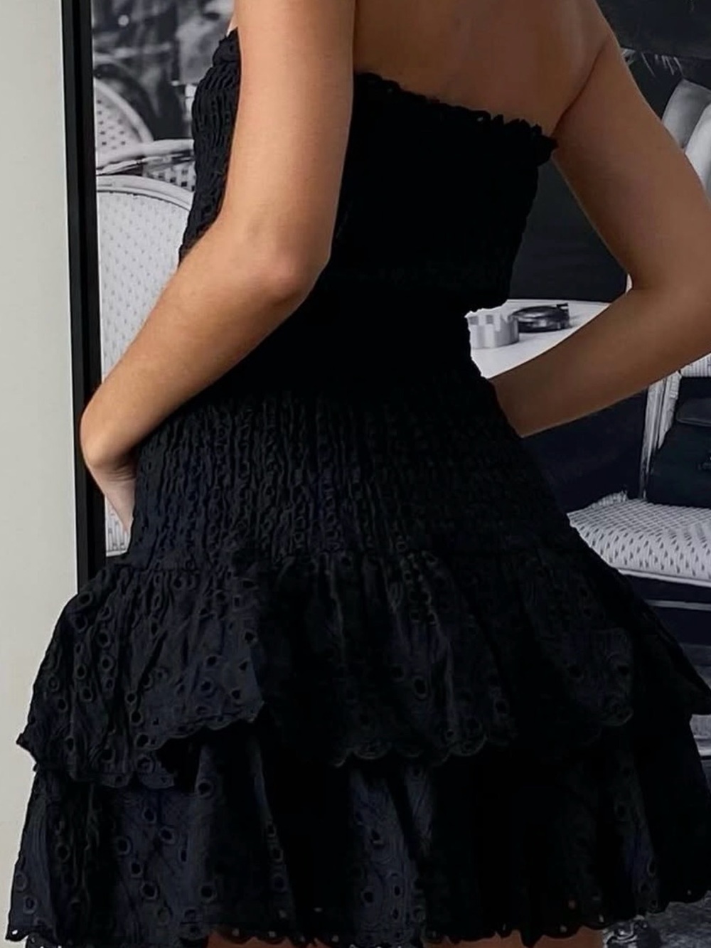 Strapless Black Ruffle Mini Dress - Picture 4 of 5